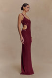 Angelique Beaded Crepe Maxi Dress Wine
