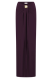 Erina Slinky Ruched Maxi Skirt With Hardware Aubergine