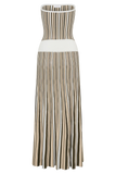 Joyce Stripe Maxi Knit Dress Khaki Ivory