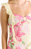Joyce Yellow Lily Print Chiffon Mini Dress