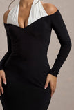 Living High Black White Halter Neck Split Maxi Dress