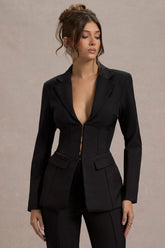 Unbeaten Black Plunge Corset Waist Blazer