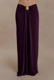 Erina Slinky Ruched Maxi Skirt With Hardware Aubergine