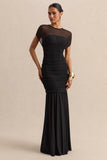 Kalene Black Wide Neck Maxi Dress With Sheer Detailing