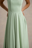 Parina Light Green Strappy Volume Hem Midi Dress
