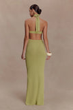 Theresea Halter Knit Maxi Dress Light Olive