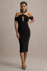 Selvina Black Cut Out Halter Neck Midi Dress