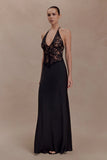 Sascha Lace And Satin Halter Maxi Dress Black