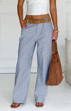 Amity Navy Stripe Mid Rise Straight Leg Jeans