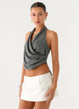 Vassy Halter Top Grey Marle Stripe