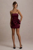 Tanisha Port Satin Bandeau Mini Dress With Bow