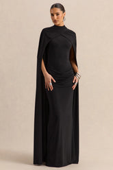 Dianelle Black High Neck Maxi Dress With Cape Sleeves