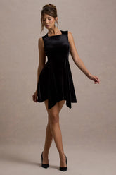 Baker Black Velvet Draped Hem Mini Dress
