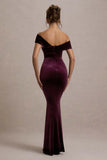 Candela Port Velvet Asymmetric Bardot Maxi Dress
