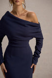 Lou Navy One Shoulder Asymmetric Maxi Dress