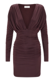 Hayden Long Sleeve Plunge Mini Dress Burgundy