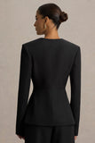 Rosalina Black Extreme Plunge Neck Tailored Blazer
