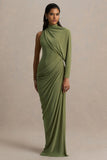 Aphra Green High Neck Maxi Dress With Cape Sleeve