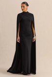 Dianelle Black High Neck Maxi Dress With Cape Sleeves