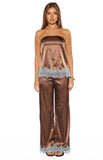 Shirley Brown Satin Lace Trim Strapless Top