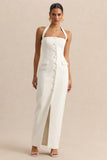 Steph White Halter Neck Tailored Maxi Dress