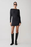 Thao Long Sleeve Gathered Mini Dress Dark Charcoal
