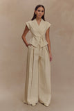 Raya Mid Rise Wide Leg Linen Pant Natural Beige