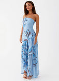 Solaris Strapless Maxi Dress Blue Floral