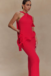 Caprice Halter Knit Maxi Dress Red