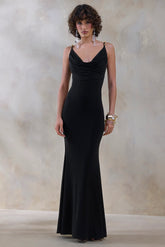 Iridessa Black Plunge Neck Maxi Dress