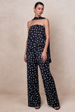 Seloria Black White Satin Polka Dot Wide Leg Trouser