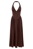 Angelina Scuba Halter Midi Dress Chocolate