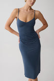 Vina Gathered Jersey Midi Dress Ink Blue