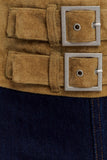 Miranda Faux Suede Belted Denim Wide Leg Jeans Indigo Blue