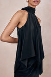 Vayla Black Matte Satin Asymmetric Drop Waist Maxi Skirt