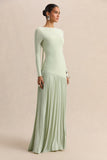 Jasira Mint Crew Neck Maxi Dress With Asymmetric Drop Waist