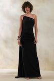 Bettine Black Asymmetric Neck Maxi Dress With Cape Sleeve