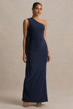 Adelina Navy One Shoulder Maxi Dress With Drape