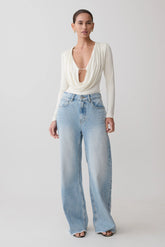 Ren Cowl Long Sleeve Slinky Bodysuit Ivory