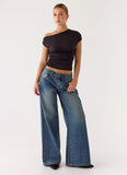 Neo Low Rise Wide Leg Denim Jeans Vintage Blue Bleach Wash
