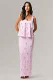 Lena Pink Satin Embellished Maxi Skirt