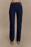 Meryl Lace Up Denim Jean Indigo Blue
