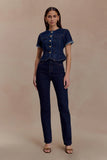 Marge Fitted Denim Short Sleeve Top Indigo Blue