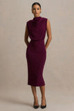 Hermia Burgundy High Neck Midi Dress