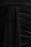 Adoring Black Velvet High Neck Maxi Dress With Cape
