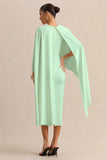 Luxalyn Green Round Neck Midi Dress With Cape Detail