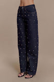 Alima Mid Rise Stud Denim Jeans Washed Indigo Blue
