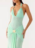 Miyah Halter Hardware Maxi Dress Mint Blue