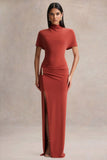 Arlena Rust High Neck Wrapped Maxi Dress