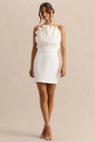 Pastoral White Ruffled Asymmetric Neck Mini Dress
